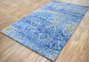Blue Hand Tufted Wool Viscose Area Rug 5x8 - Modern Silky Sheen
