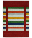 5x8 Rust and Multicolor Striped Wool Hand Woven Southwestern Lori Gabbeh Rug | KNT33