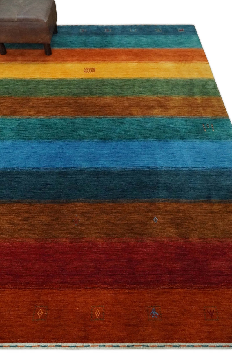 5x8 Rust and Multicolor Striped Wool Hand Woven Southwestern Lori Gabbeh Rug | KNT33