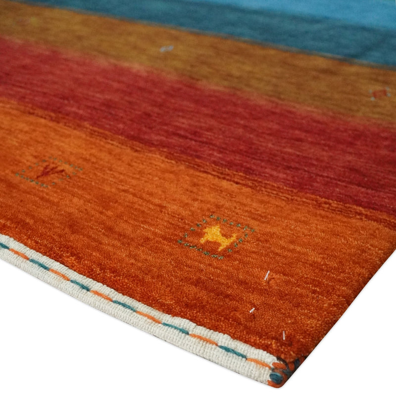 5x8 Rust and Multicolor Striped Wool Hand Woven Southwestern Lori Gabbeh Rug | KNT33