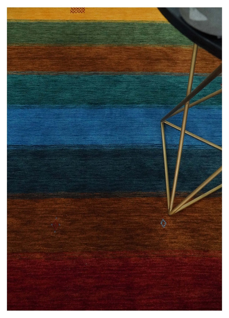 5x8 Rust and Multicolor Striped Wool Hand Woven Southwestern Lori Gabbeh Rug | KNT33