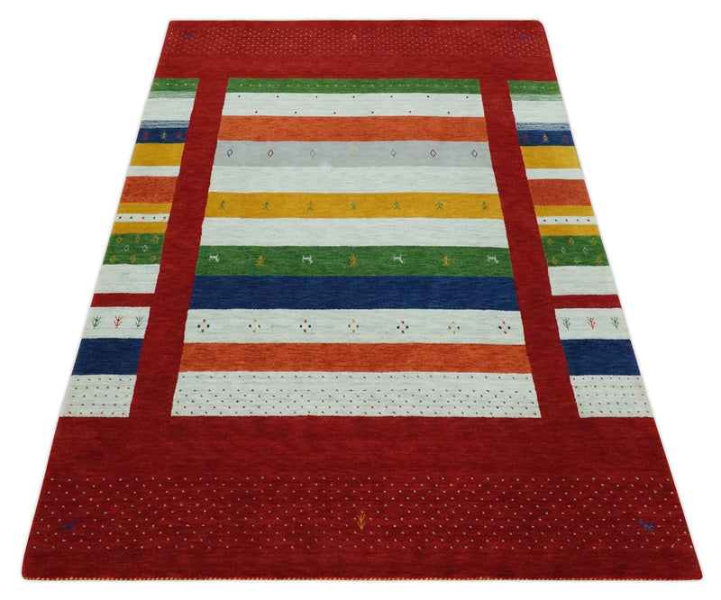 5x8 Rust and Multicolor Striped Wool Hand Woven Southwestern Lori Gabbeh Rug | KNT33