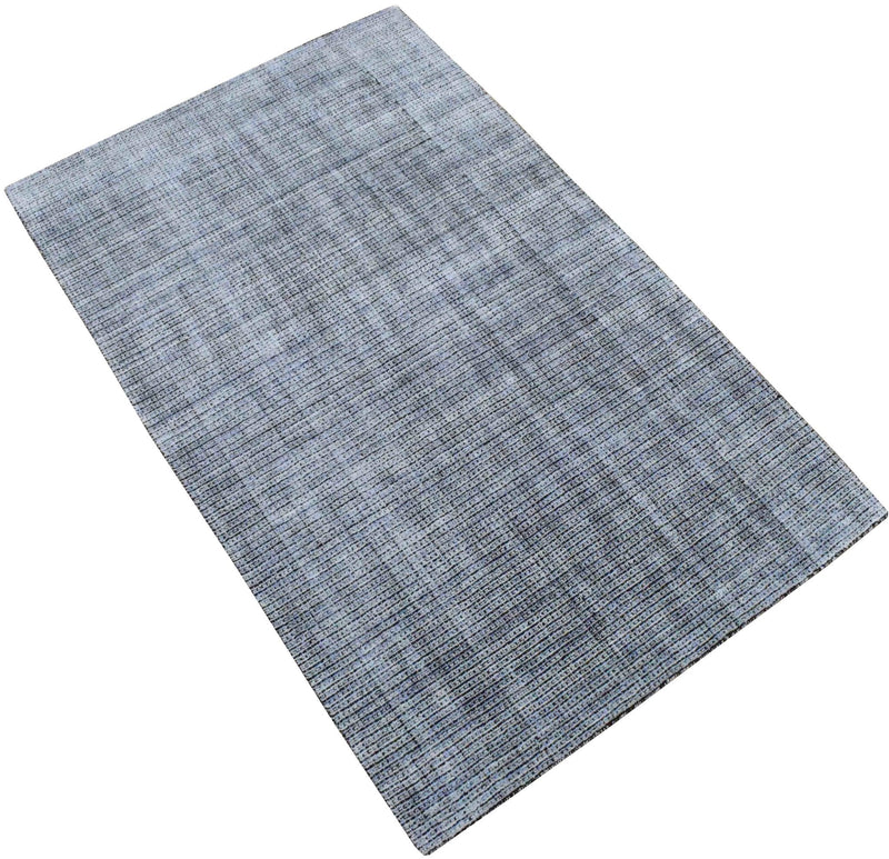 5x8 Silver and Black Handmade Area Rug Made With Fine Viscose