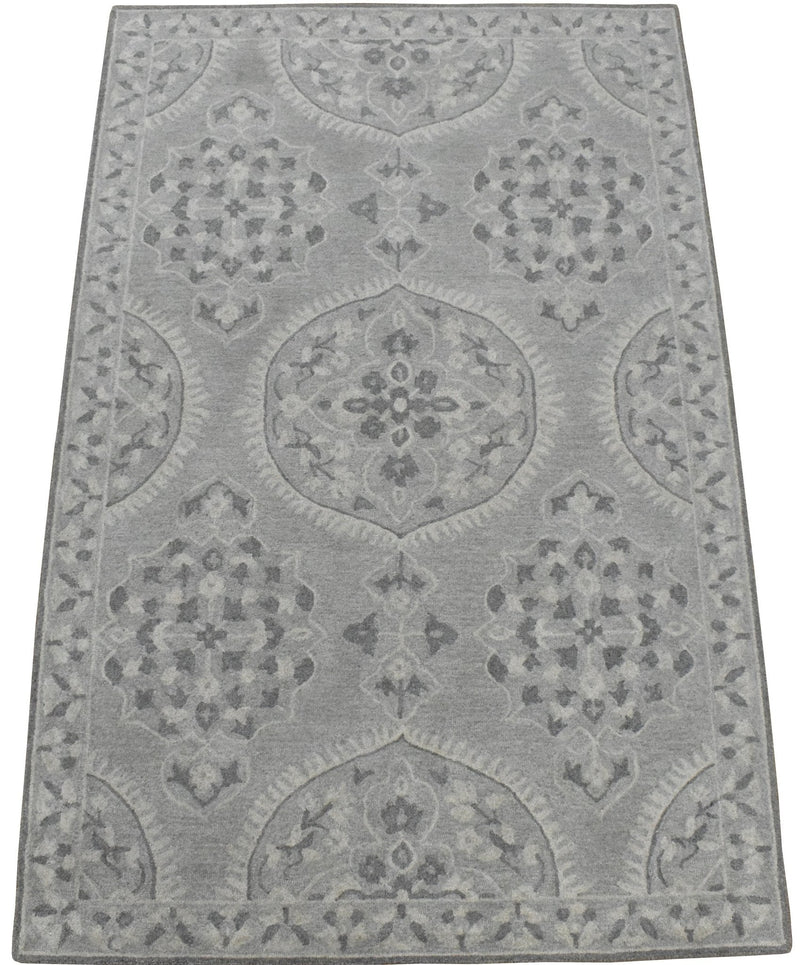 5x8 Silver and Gray Wool Area Rug | Handmade Area rug made with fine wool