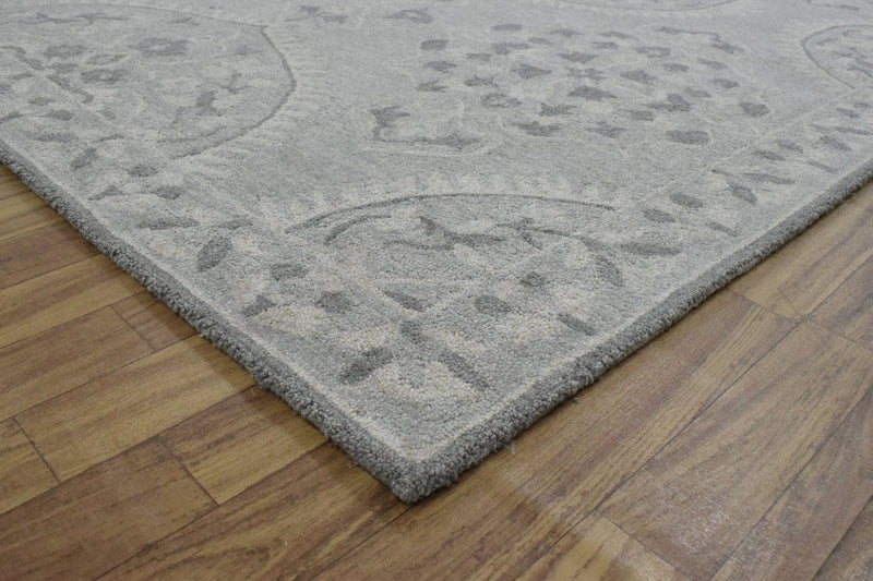 5x8 Silver and Gray Wool Area Rug | Handmade Area rug made with fine wool