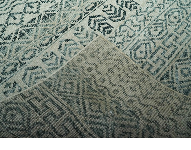 5x8 Teal and Silver Hand Knotted Southwestern Tribal Trellis wool Area Rug