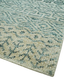 5x8 Teal and Silver Hand Knotted Southwestern Tribal Trellis wool Area Rug