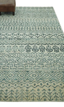 5x8 Teal and Silver Hand Knotted Southwestern Tribal Trellis wool Area Rug