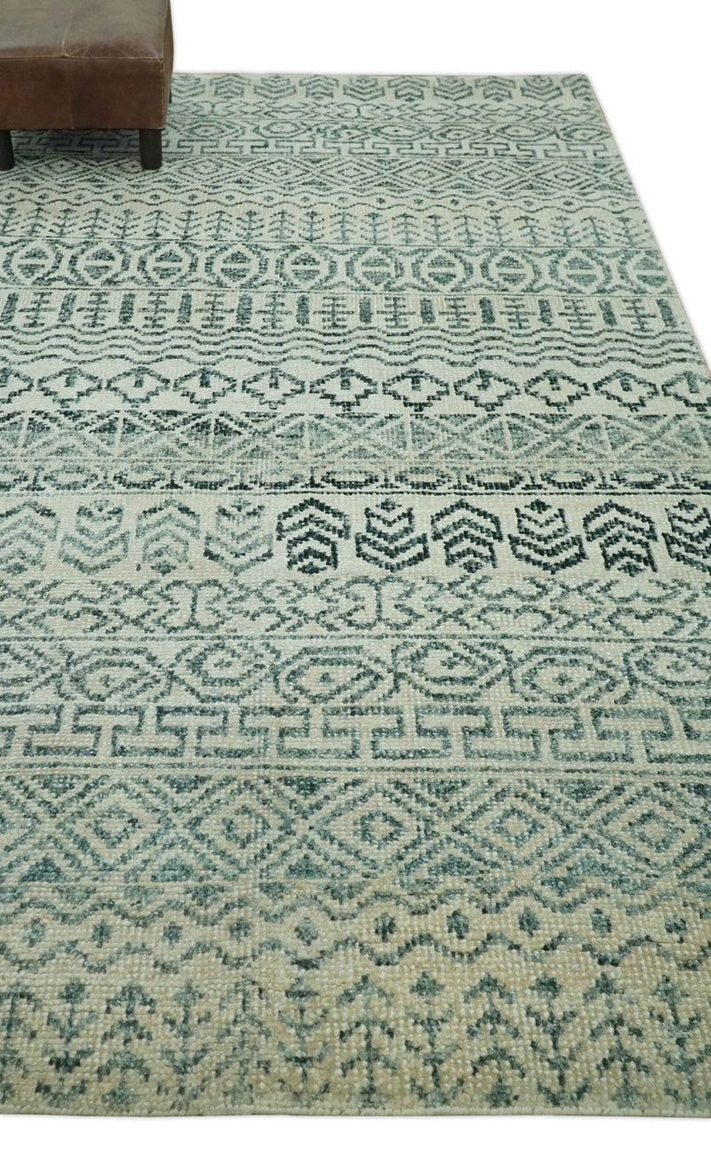 5x8 Teal and Silver Hand Knotted Southwestern Tribal Trellis wool Area Rug