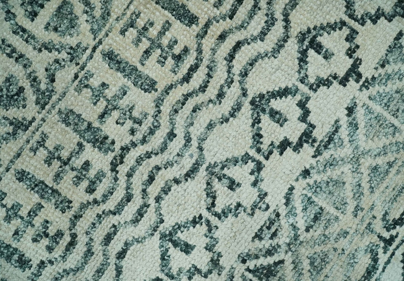 5x8 Teal and Silver Hand Knotted Southwestern Tribal Trellis wool Area Rug