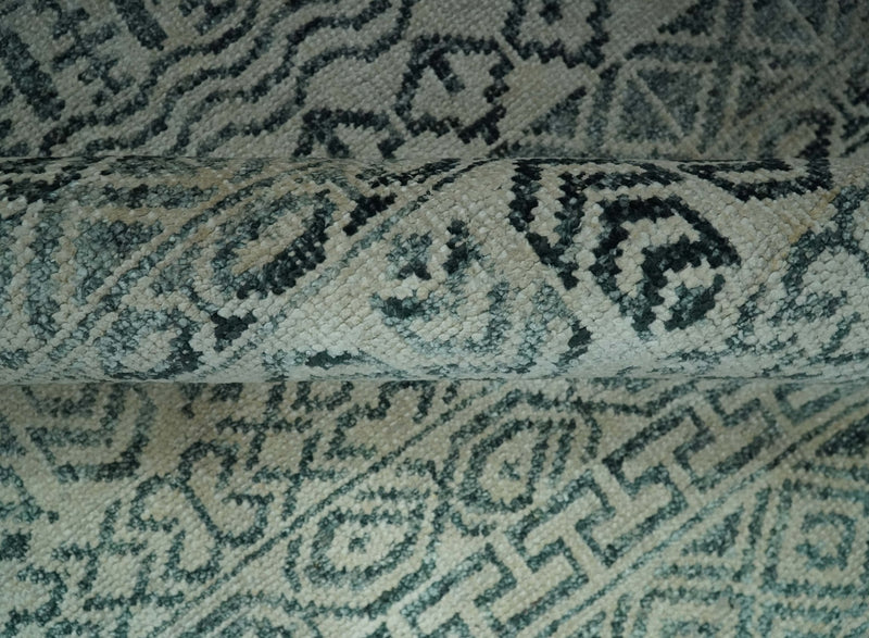 5x8 Teal and Silver Hand Knotted Southwestern Tribal Trellis wool Area Rug