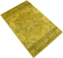 Gold Traditional Floral Hand Tufted Wool Area Rug - Overdyed by The Rug Decor
