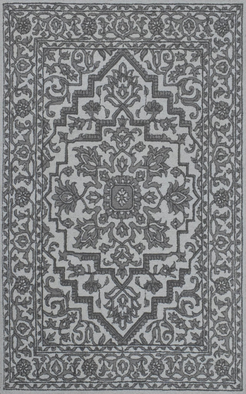 5x8 Silver and Charcoal Traditional Design Wool Area Rug