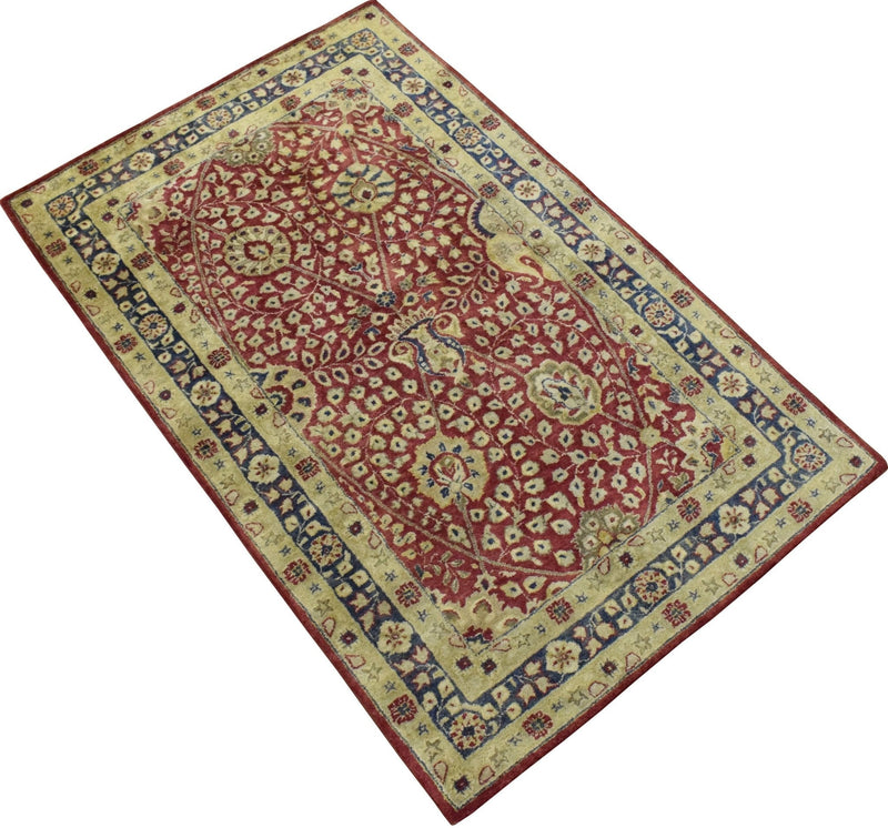 5x8 Red and Gold Handmade Classic Vintage Design Wool Area Rug