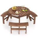 6-Person Round Picnic Table Set with 3 Built-in Benches and Umbrella Hole