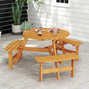 6-Person Round Picnic Table Set with 3 Built-in Benches and Umbrella Hole by LJGDeals