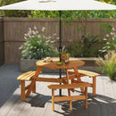 6-Person Round Picnic Table Set with 3 Built-in Benches and Umbrella Hole by LJGDeals