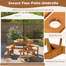 6-Person Round Picnic Table Set with 3 Built-in Benches and Umbrella Hole-Yellow