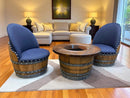 Whiskey & Wine Barrel Coffee Table — Half-Barrel Glass Top, Hidden Storage