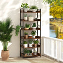 6-Tier Tall Industrial Bookcase with Open Shelves and 4 Hooks-Brown by LJGDeals
