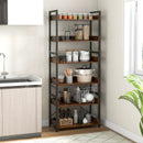 6-Tier Tall Industrial Bookcase with Open Shelves and 4 Hooks-Brown by LJGDeals