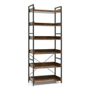 6-Tier Tall Industrial Bookcase with Open Shelves and 4 Hooks-Brown by LJGDeals