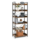 6-Tier Tall Industrial Bookcase with Open Shelves and 4 Hooks-Brown by LJGDeals
