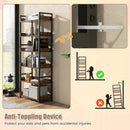 6-Tier Tall Industrial Bookcase with Open Shelves and 4 Hooks-Brown by LJGDeals