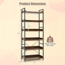6-Tier Tall Industrial Bookcase with Open Shelves and 4 Hooks-Brown by LJGDeals