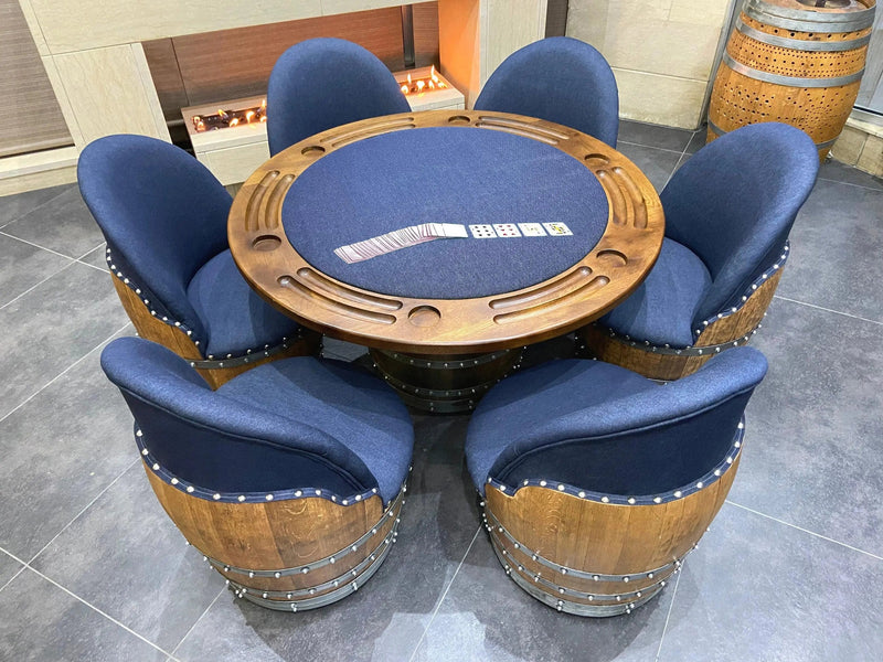 6-Chair Barrel Table Game Set - Total Denim Limited Edition (With Dining Top Option)