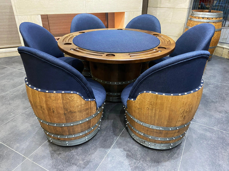 6-Chair Barrel Table Game Set - Total Denim Limited Edition (With Dining Top Option)