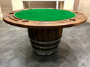 Whiskey & Wine Barrel Game Table Set — Poker Top and Dining Top Included, 6 Chairs