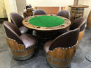 Whiskey & Wine Barrel Game Table Set — Poker Top and Dining Top Included, 6 Chairs