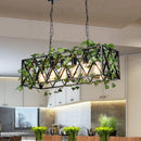 GobekUsa 6-Head Metal Island Pendant - Antique Black Rectangular LED Down Lighting for Restaurants with Plant Decor
