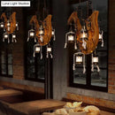 GobekUsa 6-Light Dining Room Island Chandelier with Kerosene Clear Glass Shade - Factory Wood Hanging Light