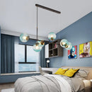 GobekUsa 6-Light Industrial Island Pendant with Amber/Milky White/Blue Gradient Glass Shades & Adjustable Cord