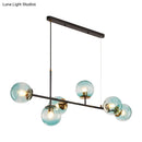 GobekUsa 6-Light Industrial Island Pendant with Amber/Milky White/Blue Gradient Glass Shades & Adjustable Cord