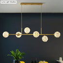 GobekUsa 6-Light Linear Dining Room Island Pendant with Postmodern Metallic Finish and Glass Ball Shades