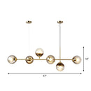 GobekUsa 6-Light Linear Dining Room Island Pendant with Postmodern Metallic Finish and Glass Ball Shades