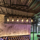 GobekUsa 6-Light Rectangular Mesh Island Lighting: Black Metal Industrial Suspended Fixture