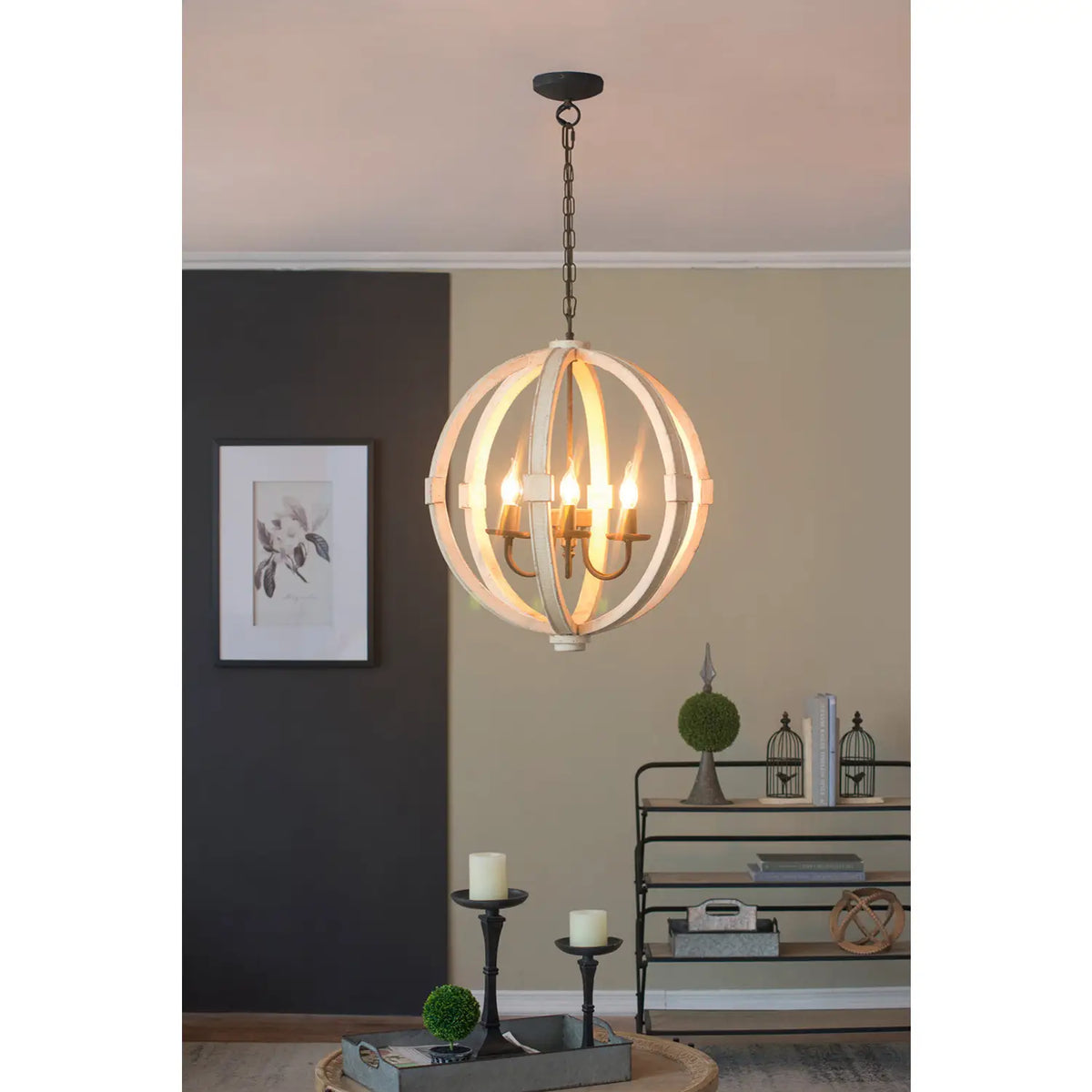 6-Light Wood Chandelier with Adjustable Chain for Kitchen & Entry, photo 2 of 6