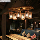 GobekUsa 6-Light Wood Pendant Chandelier - Industrial Factory Cylinder Hanging Island Light with Ladder Deco