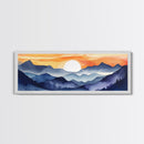 Midcentury Modern Watercolor Painting of a Mountain Sunset, Large Canvas Print, Mountain Artwork, Guest Room Art, Mountain Print, Panoramic
