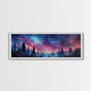 Watercolor Painting Of A Starry Night, Framed Canvas Print, Beautiful Nature Panoramic, Alaska Wilderness Art