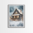 Beautiful Woods Cabin Framed Canvas Print, Extra Large Fall Decor, Mid Century Modern Winter Wall Art, Modern Christmas