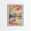 Canoe On A Serene Fall Lake, Framed Canvas Print, Autumn Decor, Fall Wall Art, Fall Poster, Autumn Prints Wall Art