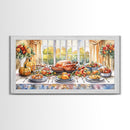 Framed Canvas Print Autumn Thanksgiving Dinner Table Art with Pumpkins, Perfect Fall Home Decor, Seasonal Wall Art, and Gallery Wall Piece