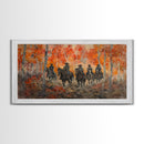 Framed Canvas Print Horseback Riders in Rustic Fall Forest, Cowboy Theme Wall Art, Autumn Home Decor, and Seasonal Canvas Wall Print