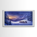 Winter Wonderland Cowboy Canvas Print, Snowy Mountain Landscape Art, Rustic Christmas Decor, and Holiday Western Themed Wall Art