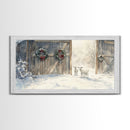 Christmas decor farmhouse Framed Canvas Print snowy barn Christmas scene holiday wall art best gift Christmas decor Christmas tree art 2024